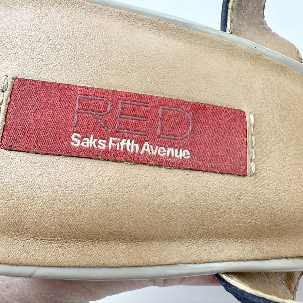 RED Saks Fifth Avenue Dana Wedge Sandal  Leather Cork Platform EU 41 US‎ 10.5